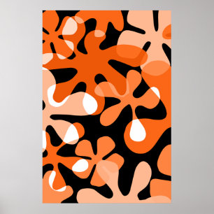 Groovy Retro Shapes Laranja Preto Poster