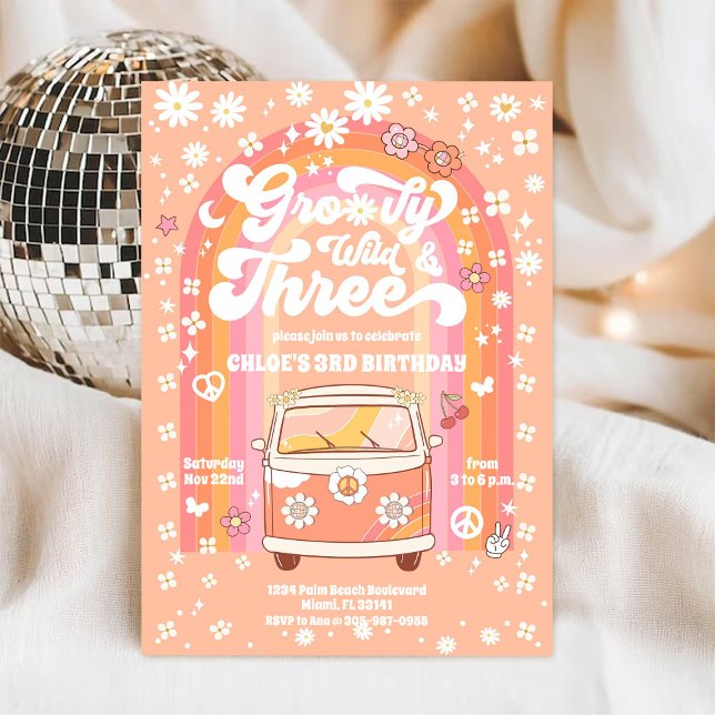 Groovy Selvagem e Três Convite de Aniversário (Criador carregado)