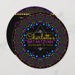 Groovy UV Bohemian Bat Mitzvah Round Convite