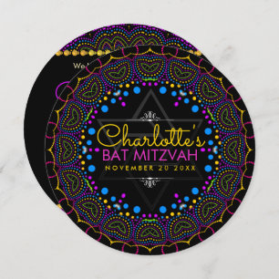 Groovy UV Bohemian Bat Mitzvah Round Convite