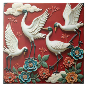 Gruas em pouso em ramificações florais