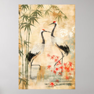 Gruas Japonesas & Impressão de Arte em Bambu Textu