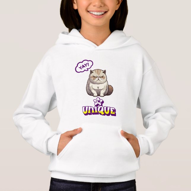 Grumpy Cat "YAY! I'm Unique" Funny Kids Pullover  (Frente)