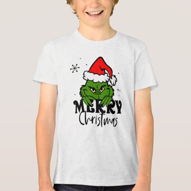 Grumpy Green Christmas Character in Santa Hat (Frente)