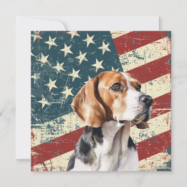 Grunge American Flag Beagle Hound Dog Flat Card (Frente)