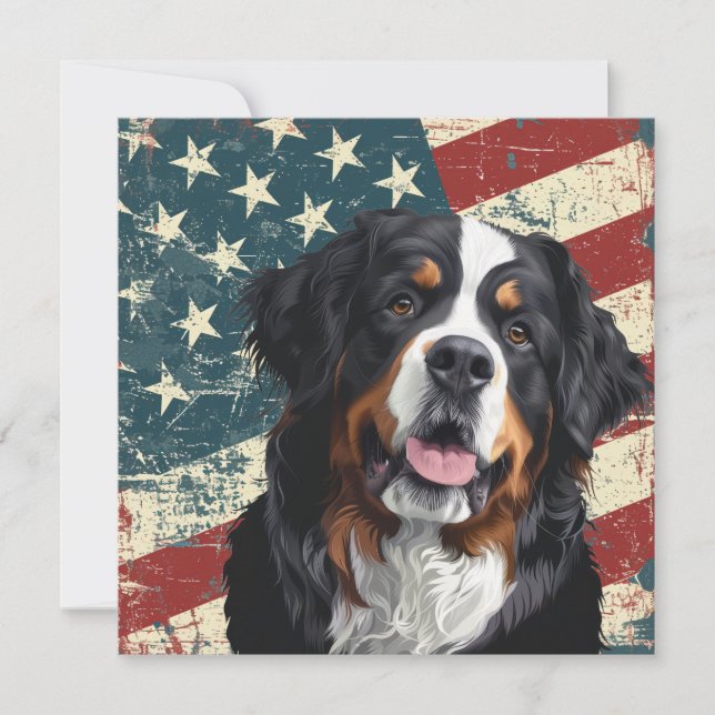 Grunge American Flag Bernese Mountain Dog (Frente)