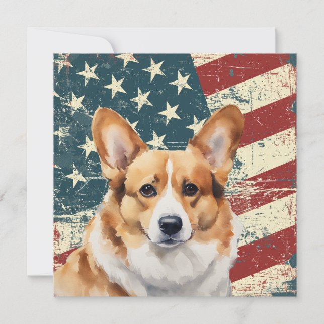 Grunge American Flag Corgi Dog Flat Card (Frente)
