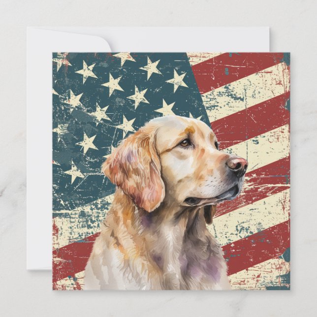 Grunge American Flag Golden Retrieve Dog Flat Card (Frente)