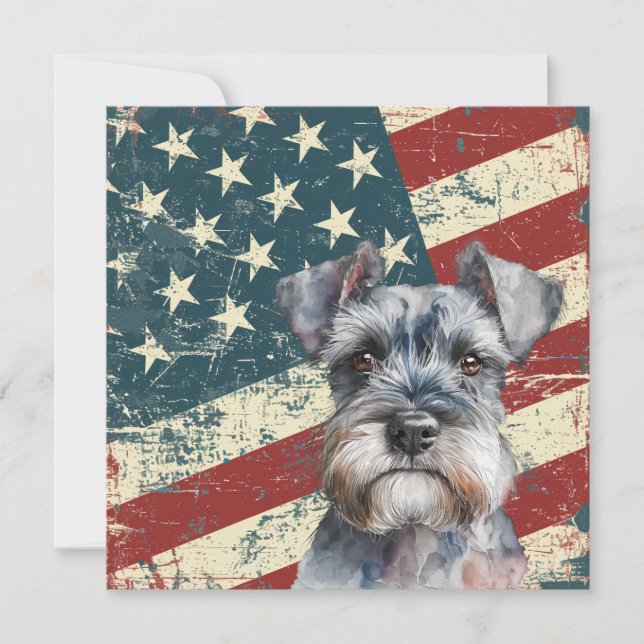 Grunge American Flag Miniature Schnauzer Flat Card (Frente)
