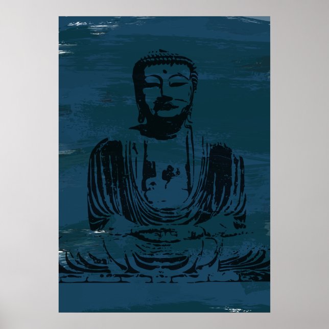Grunge Buddha Poster - Teal Escuro (Frente)