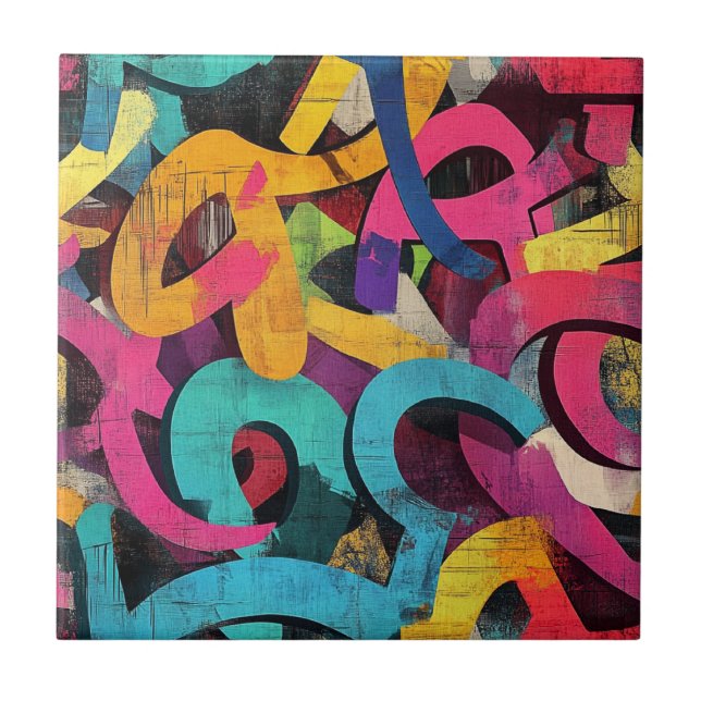 Grunge Grafite Abstrato em Rosa Amarelo Azul (Frente)