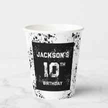 Grunge Paint Splatter Black & White Birthday