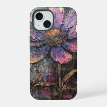 Grunge Purple Daisy Abstrato Art Monograma