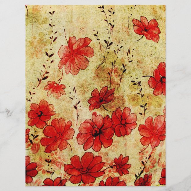 Grunge Red Floral Wallpaper Padrão Scrapbook Papel (Frente)