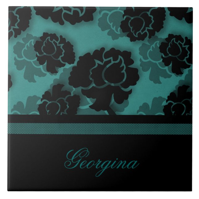 Grungy Floral Decadence Azulejo, Teal (Frente)