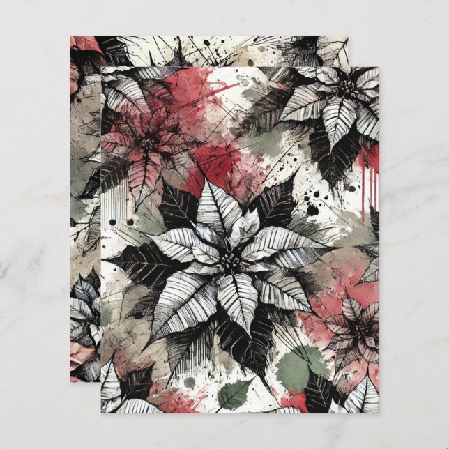 Grungy Florals Poinsettia Sketches Papel Escrapboo (Frente/Verso)