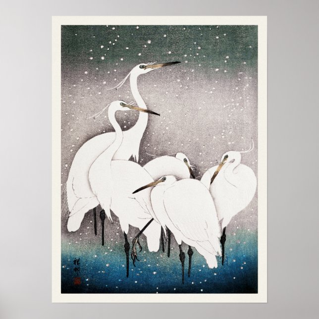 Grupo De Egrets Ohara Koson Japonês Impressão (Frente)