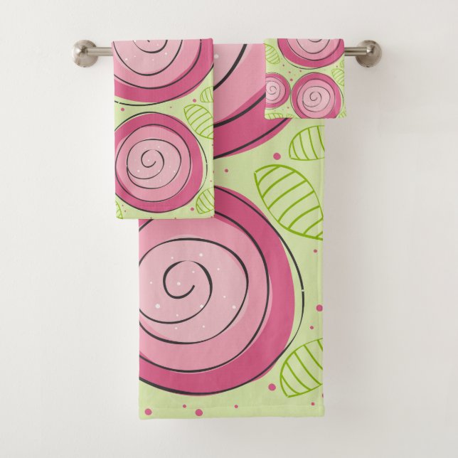 Grupo de toalha do banheiro, rosas cor-de-rosa (Insitu)