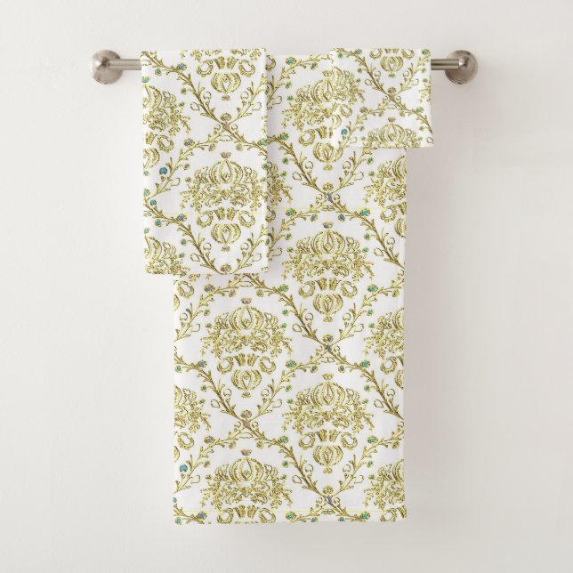 Grupo de toalha do damasco do ouro branco (Insitu)