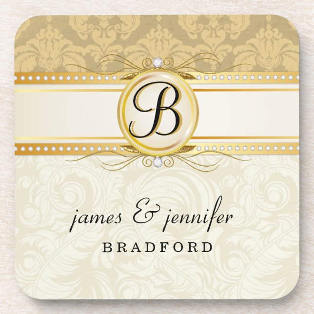 Grupo Dourado da porta copos da cortiça do damasco (Frente)