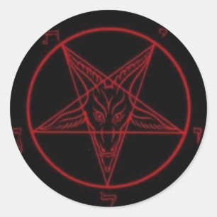 Grupo redondo vermelho da etiqueta de Baphomet