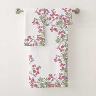 Grupo vermelho de toalha de banho das flores da
