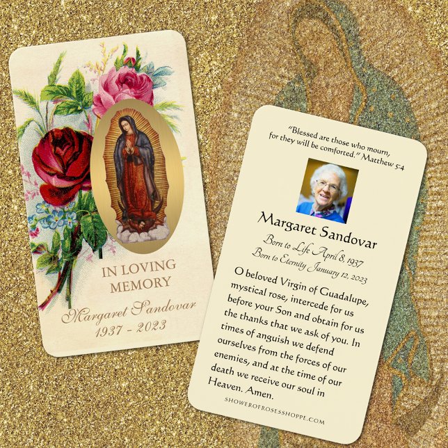 Guadalupe Cartão de Oração Católico Funerário (Traditional Catholic Our Lady of Guadalupe Funeral Prayer Cards)