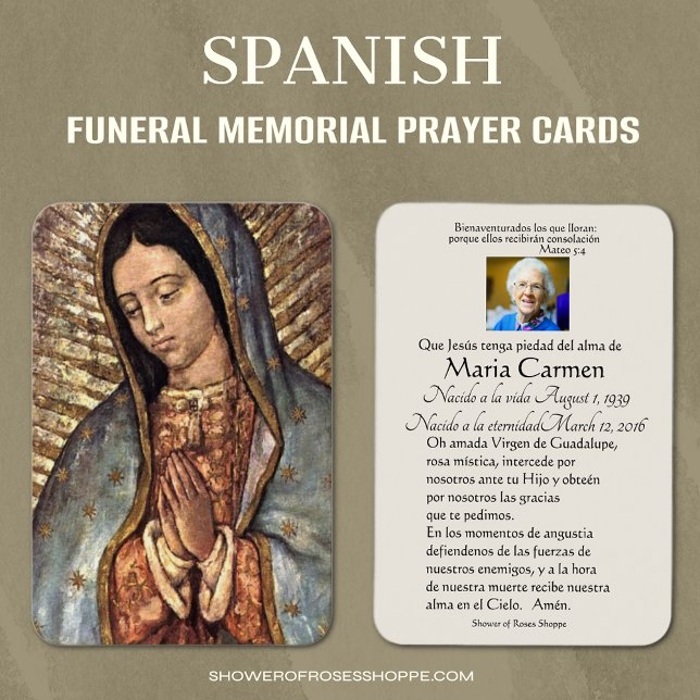 Guadalupe Maria Oração Funeral Sagrada (Spanish Catholic Guadalupe Funeral Memorial Prayer Cards)