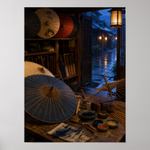 Guarda-Chuva de Papel Chuvoso Oficina 12x16 Poster