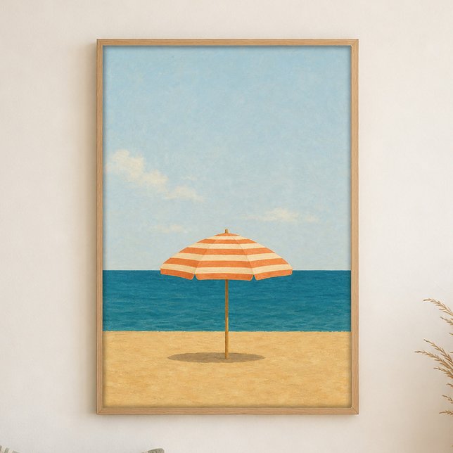 Guarda-Chuva de Praia Poster de Arte Costeira em A (Shown framed for scale. Poster ships unframed; frames are an optional add-on.)
