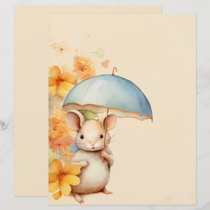 Guarda-chuva de rato flores laranja papel marrom v