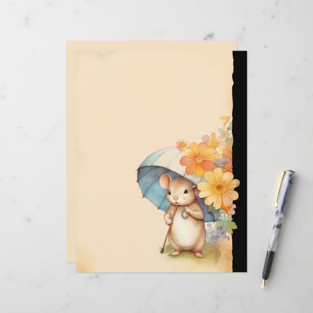 Guarda-chuva laranja de flores de papel antigo fof (Frente/Verso In Situ)