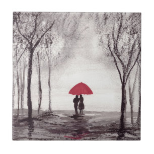 Guarda-chuva Vermelho Rústico casal de amor azulej