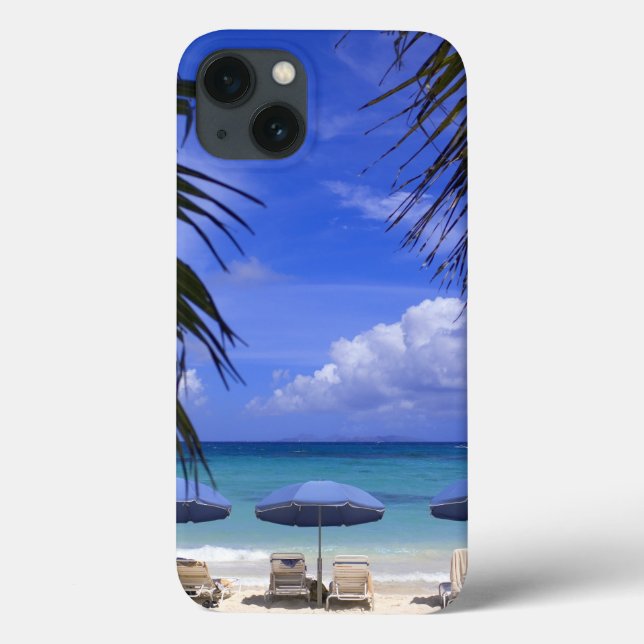 guarda-chuvas na praia, St. Maarten, Caribe (Verso)