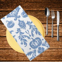 Abóboras Outonais Azul Branco Chinoiserie Vintage