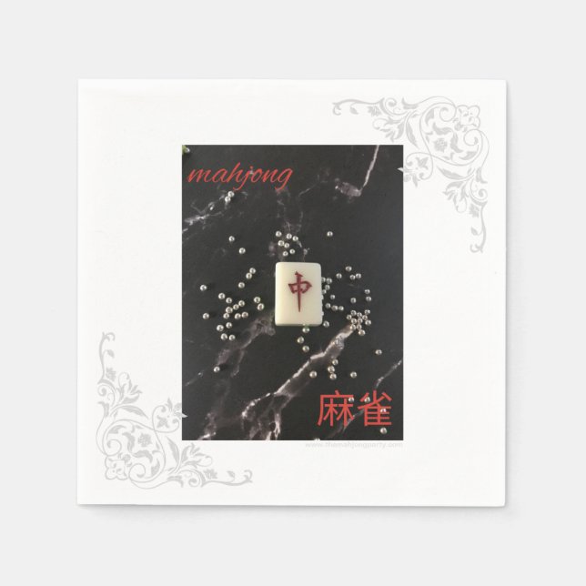 Guardanapo asiático mahjong com o Dragão Vermelho (Frente)