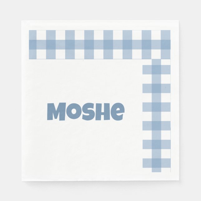 Guardanapo de aniversário de gingham azul (Frente)