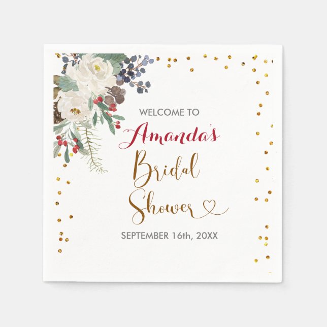 Guardanapo de churrasco floral de Natal de inverno (Frente)