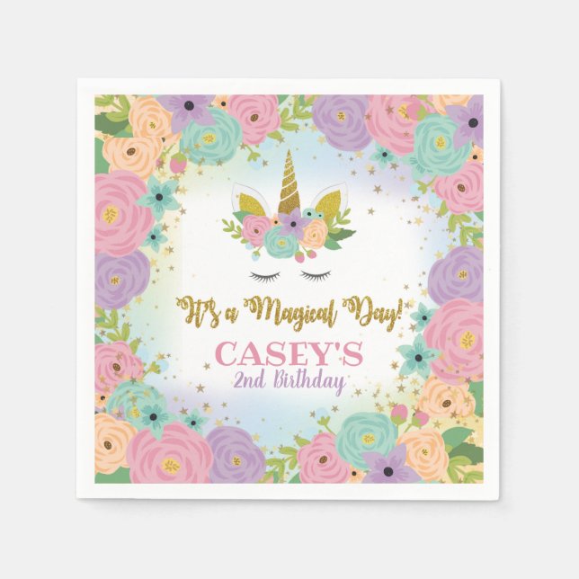 Guardanapo de festa de aniversário de unicórnio (Frente)