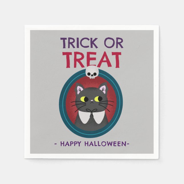 Guardanapo de festas de Halloween, gato no retrato (Frente)