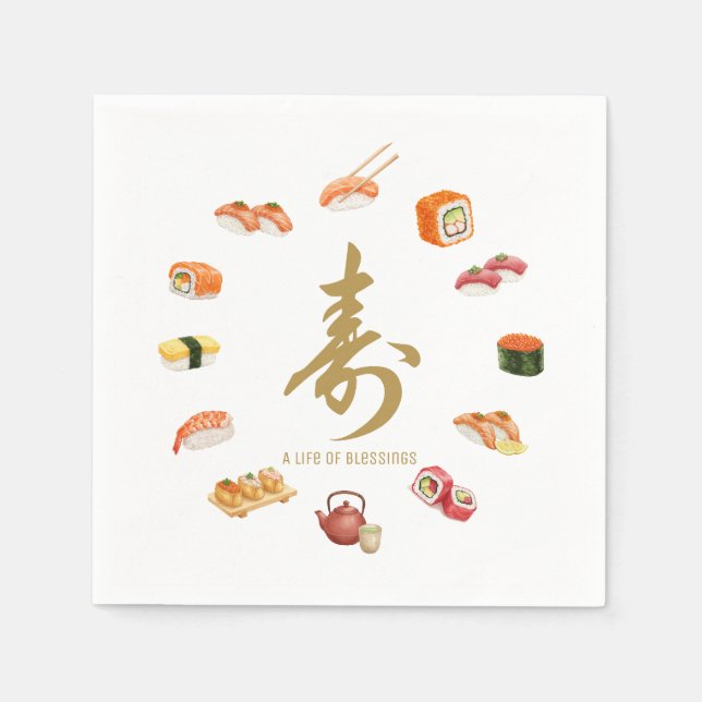 Guardanapo De Papel 寿 Sushi Circle T-Shirt – “A Life of Blessings” Des (Frente)
