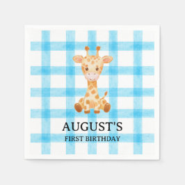 Guardanapo De Papel 002 Cerulean Blue Check Giraffe Napkin