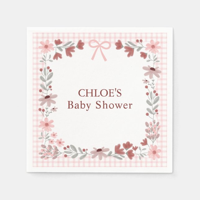 Guardanapo De Papel 008 Blush Pink Wildflower Bow Gingham Shower (Frente)