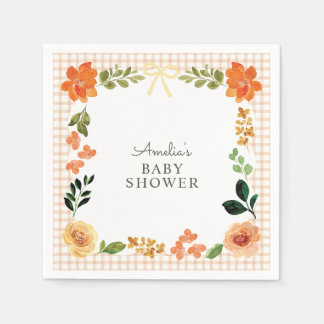 Guardanapo De Papel 014 Latte Tan Floral Gingham Baby Shower