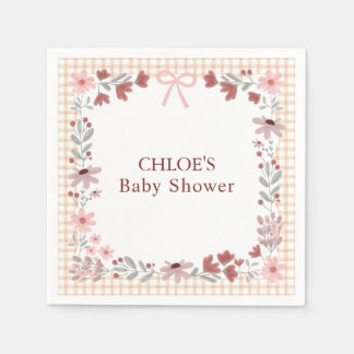 Guardanapo De Papel 014 Latte Tan Wildflower Bow Gingham Shower