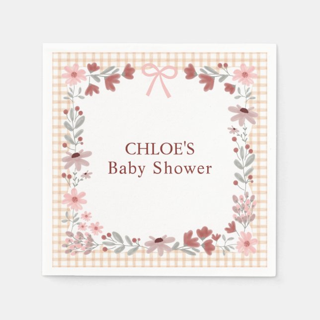 Guardanapo De Papel 014 Latte Tan Wildflower Bow Gingham Shower (Frente)