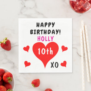 Guardanapo De Papel 10º aniversário do Coração Vermelho Qualquer Idade