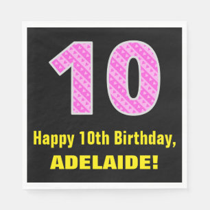 Guardanapo De Papel 10º aniversário: Listras e Corações Rosa "10"