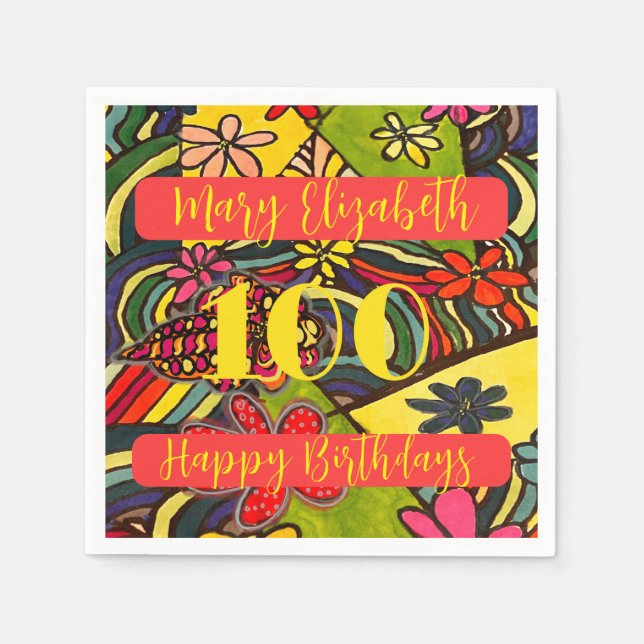 Guardanapo De Papel 100 Aniversário Floral (Frente)