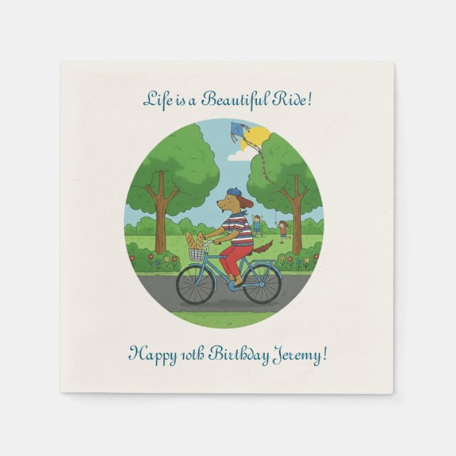 Guardanapo De Papel 10th Birthday | Life is a Beautiful Ride on a Bike (Frente)